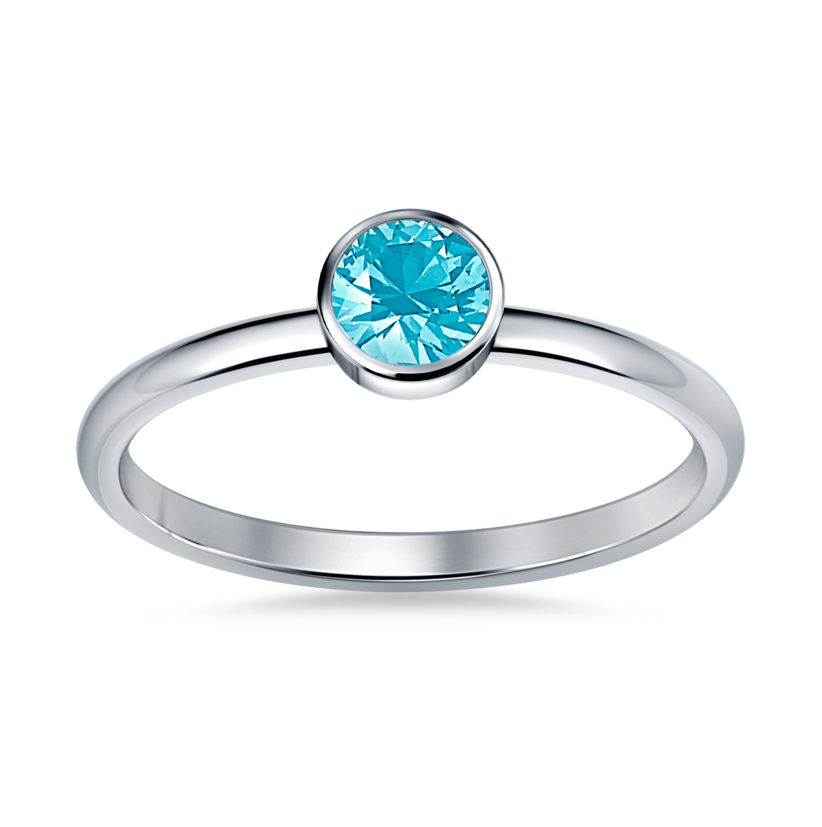 Sky Blue Topaz Gemstone Bezel Set Comfort Fit Solitaire Ring in 14K White Gold (5mm) view 3
