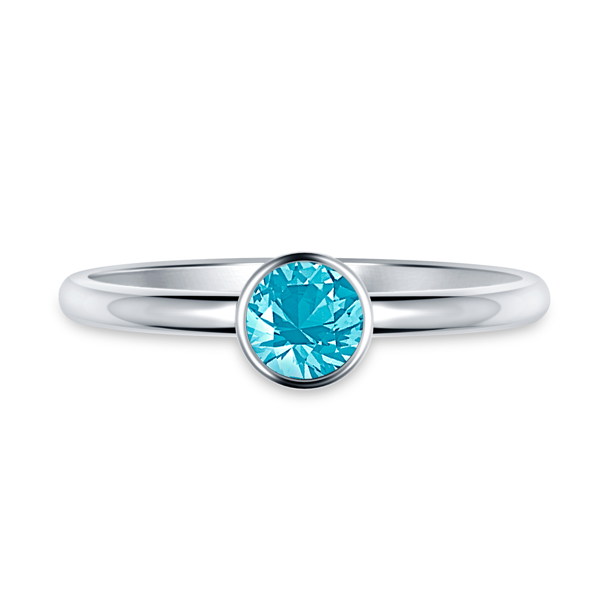 Sky Blue Topaz Gemstone Bezel Set Comfort Fit Solitaire Ring in 14K White Gold (5mm) view 2