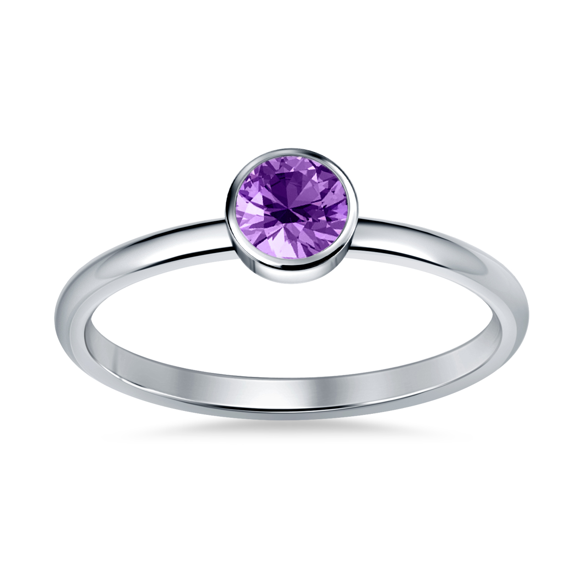 Amethyst Gemstone Bezel Set Comfort Fit Solitaire Ring in 14K White Gold (5mm) view 3