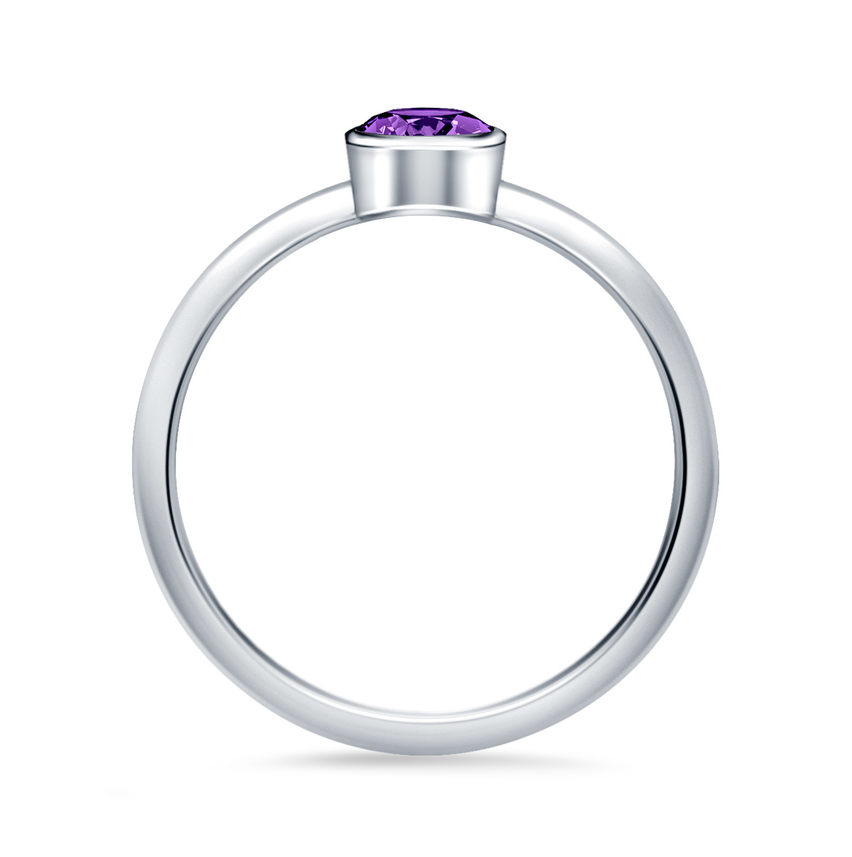 Amethyst Gemstone Bezel Set Comfort Fit Solitaire Ring in 14K White Gold (5mm) view 4