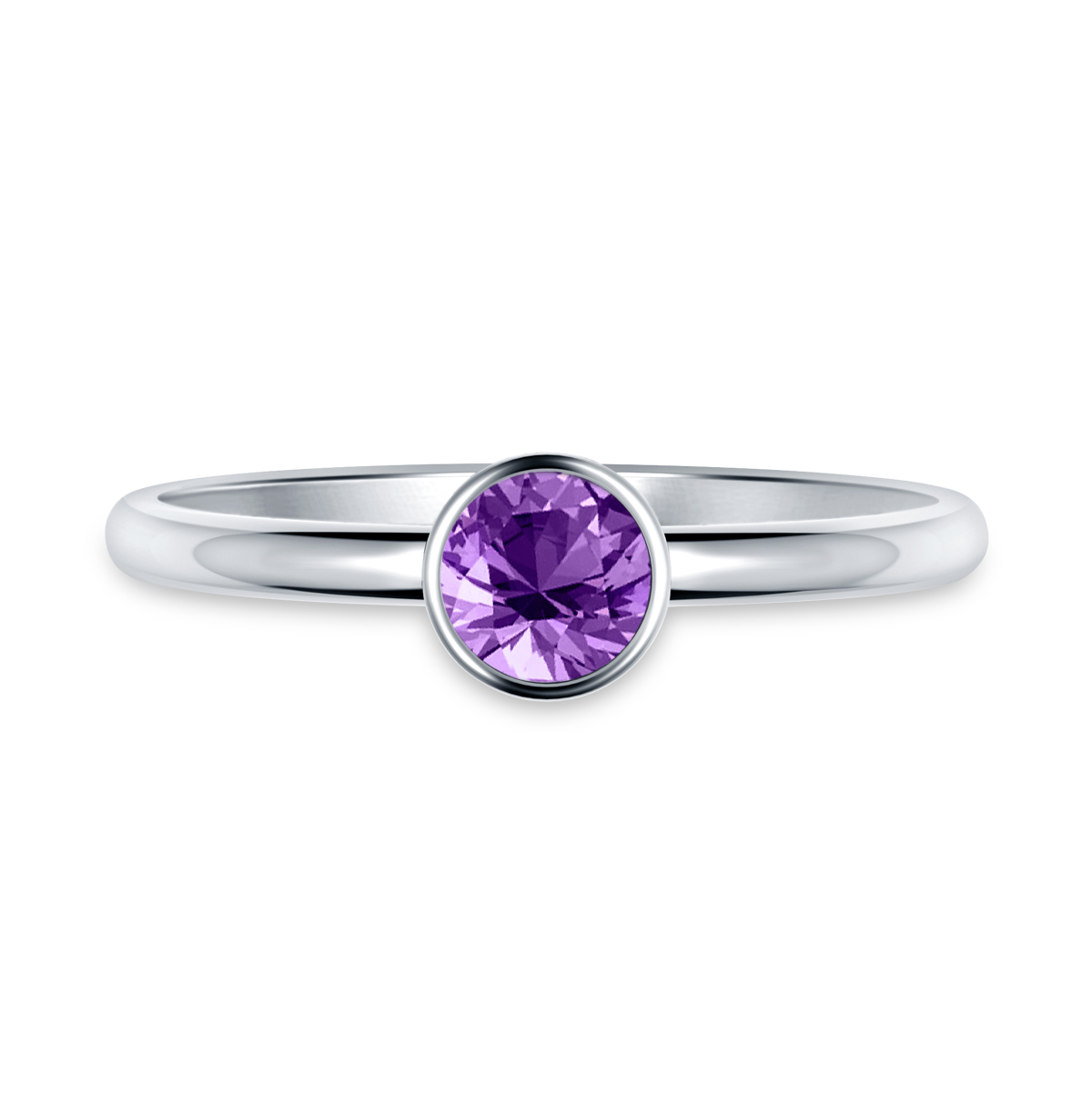 Amethyst Gemstone Bezel Set Comfort Fit Solitaire Ring in 14K White Gold (5mm) view 2