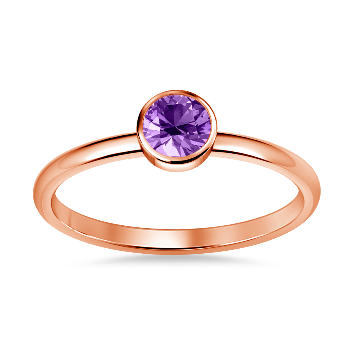 Amethyst Gemstone Bezel Set Comfort Fit Solitaire Ring in 14K Rose Gold (5mm) view 3