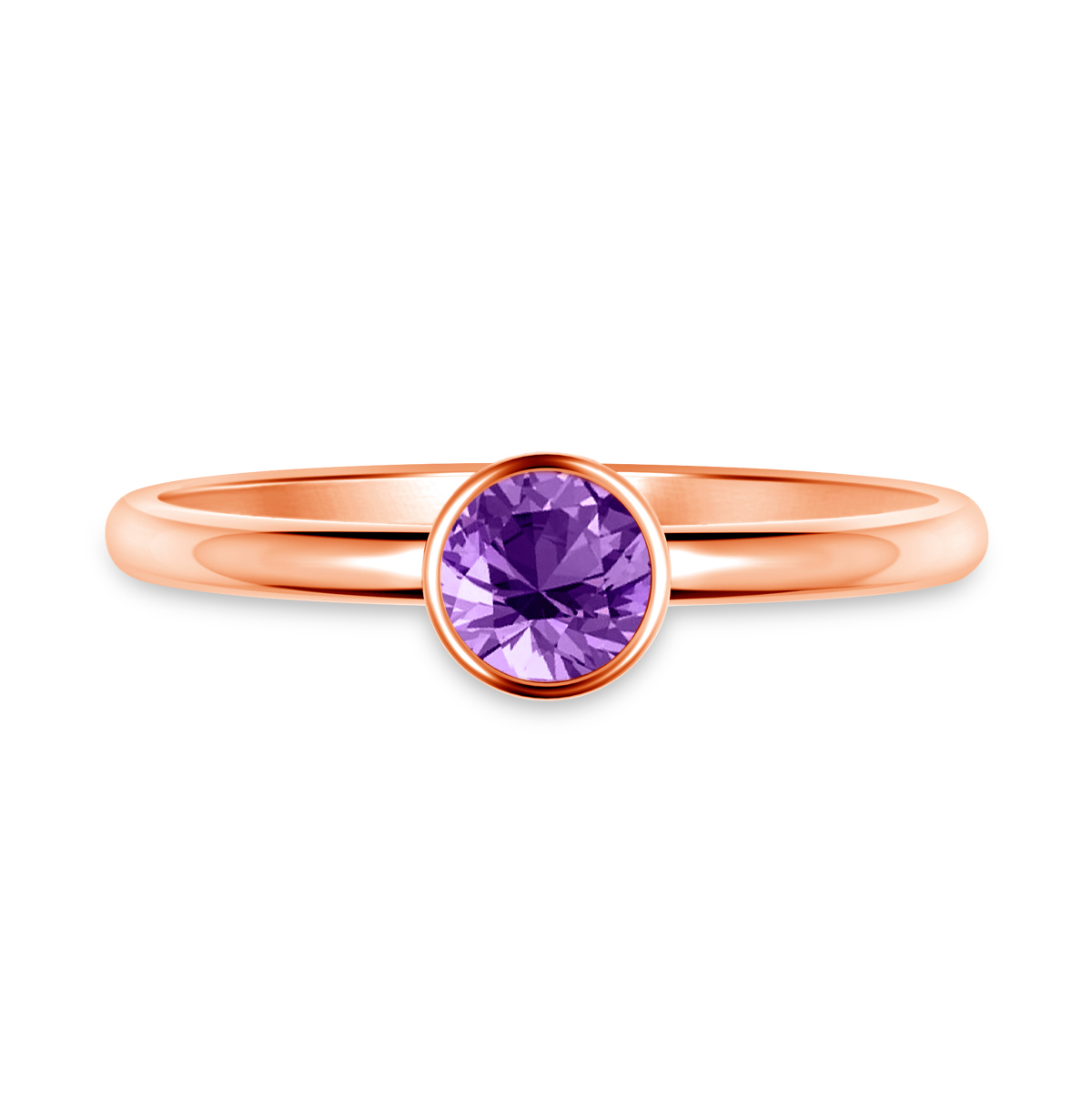 Amethyst Gemstone Bezel Set Comfort Fit Solitaire Ring in 14K Rose Gold (5mm) view 2