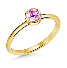 Pink Sapphire Gemstone Bezel Set Comfort Fit Solitaire Ring in 14K Yellow Gold (5mm)