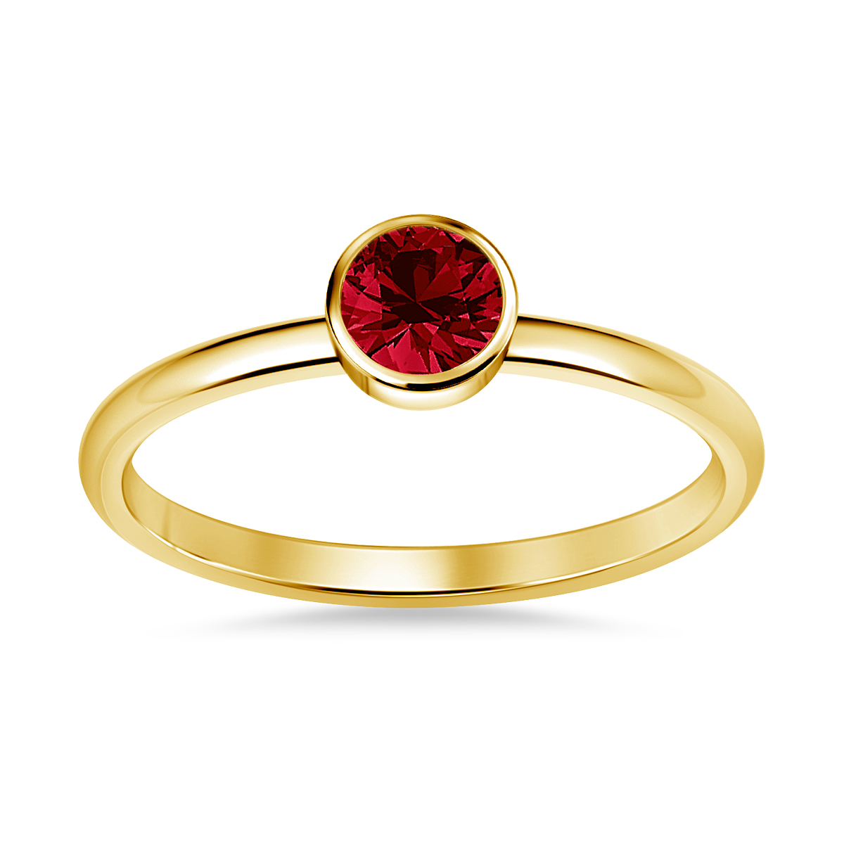 Garnet Gemstone Bezel Set Comfort Fit Solitaire Ring in 14K Yellow Gold (5mm) view 3