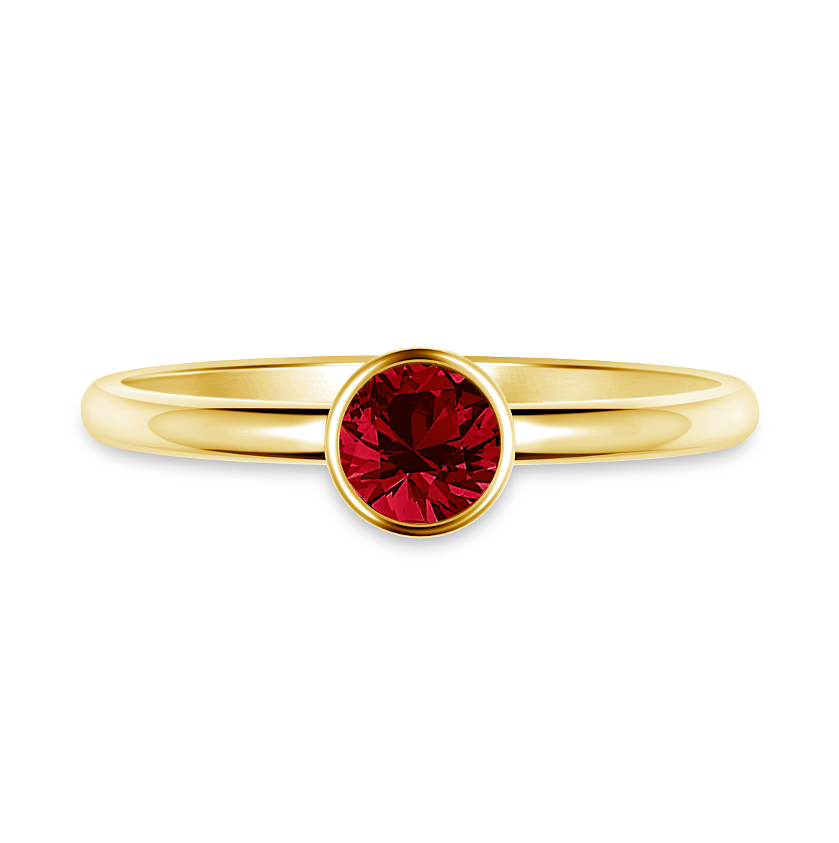 Garnet Gemstone Bezel Set Comfort Fit Solitaire Ring in 14K Yellow Gold (5mm) view 2