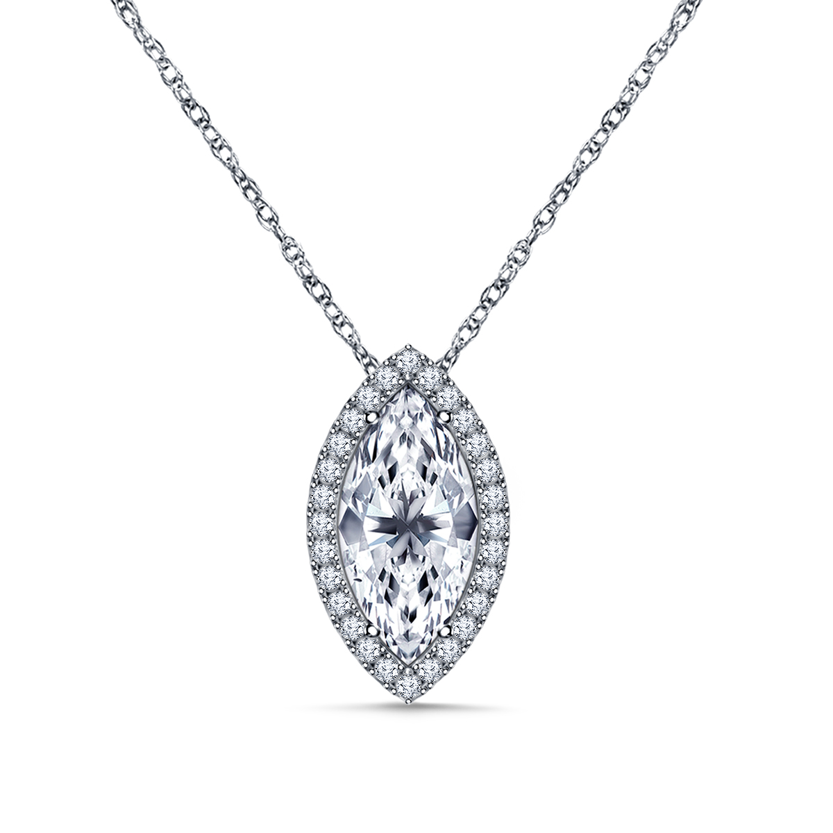 Fancy Marquise Diamond Slide Pendant With Prong Setting Halo In 14K White Gold