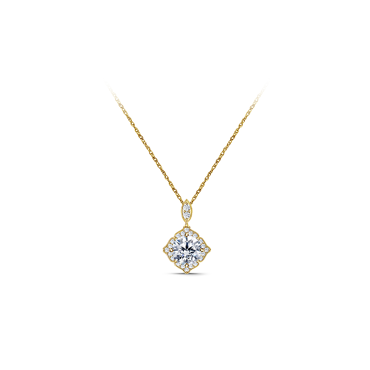 Vintage Inspired Quatrefoil Diamond Pave Pendant with Basket Setting in ...