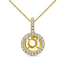 Halo Round Diamond Pendant with Pave in 18K Yellow Gold