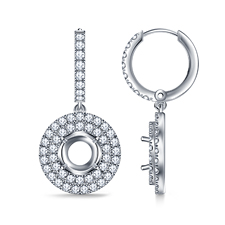 Diamond Drop Hoop Earrings with Split Prong Setting Double Halo in Platinum