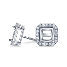 Princess Cut Diamond Stud Earrings with Prong Setting Halo in 18K White Gold