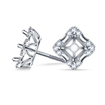 Soft Square Halo Earrings With Fancy Basket in 14K White Gold