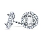 Diamond Stud Earrings with Diamond Swirl Pave Halo in 14K White Gold
