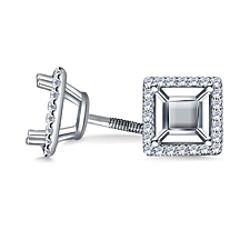 Halo Princess Cut Diamonds Stud Earring in 14K White Gold