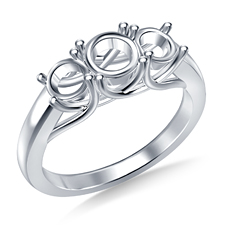 Three Stone Trellis Diamond Engagement Ring in 14K White Gold
