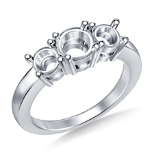 Three Stone Round Diamond Engagement Ring in 14K White Gold