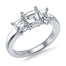 Three Stone Princess Diamond Engagement Ring in 14K White Gold