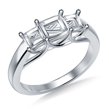 Three Stone Trellis Diamond Engagement Ring in 14K White Gold