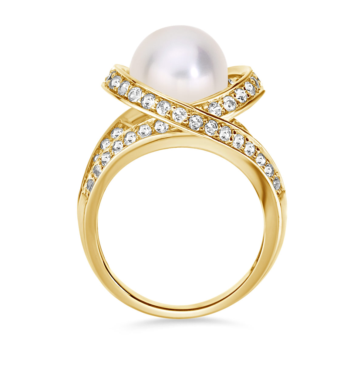 White Freshwater Pearl and White Topaz Orbit Ring in Vermeil view 2