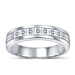 Princess Cut Channel Set Diamond Men's Wedding Ring in 14K White Gold (1.00 cttw.)