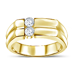 14K Yellow Gold Round Cut Channel Set Diamond Men's Ring (1/2 cttw.)