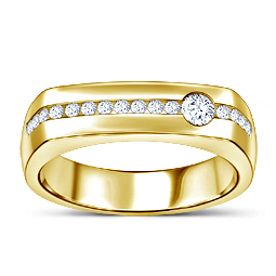 Men's Fancy Channel Set Diamond Ring in 14K Yellow Gold (1/2 cttw.)