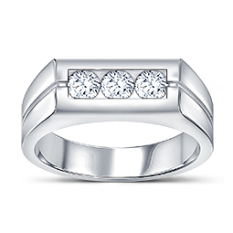 14K White Gold Men's Diamond Three Stone Ring (3/4 cttw.)
