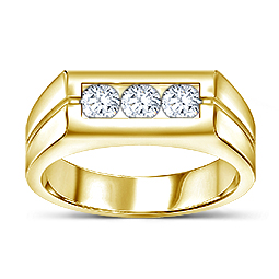 14K Yellow Gold Men's Diamond Three Stone Ring (3/4 cttw.)