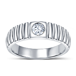 Round Diamond Bezel Set Solitaire Diamond Men's Ring in 14K White Gold (1/2 cttw.)