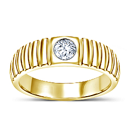 Round Diamond Bezel Set Solitaire Diamond Men's Ring in 14K Yellow Gold (1/2 cttw.)