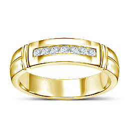 Men's Ring Crafted in 14K Yellow Gold With Channel Set Round Diamonds (1/4 cttw.)