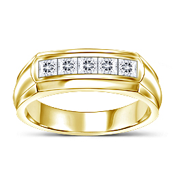 Men's Princess Cut Diamond Wedding Ring in 14K Yellow Gold (1.00 cttw.)