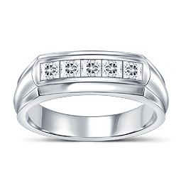 Men's Princess Cut Diamond Wedding Ring in 18K White Gold (1.00 cttw.)