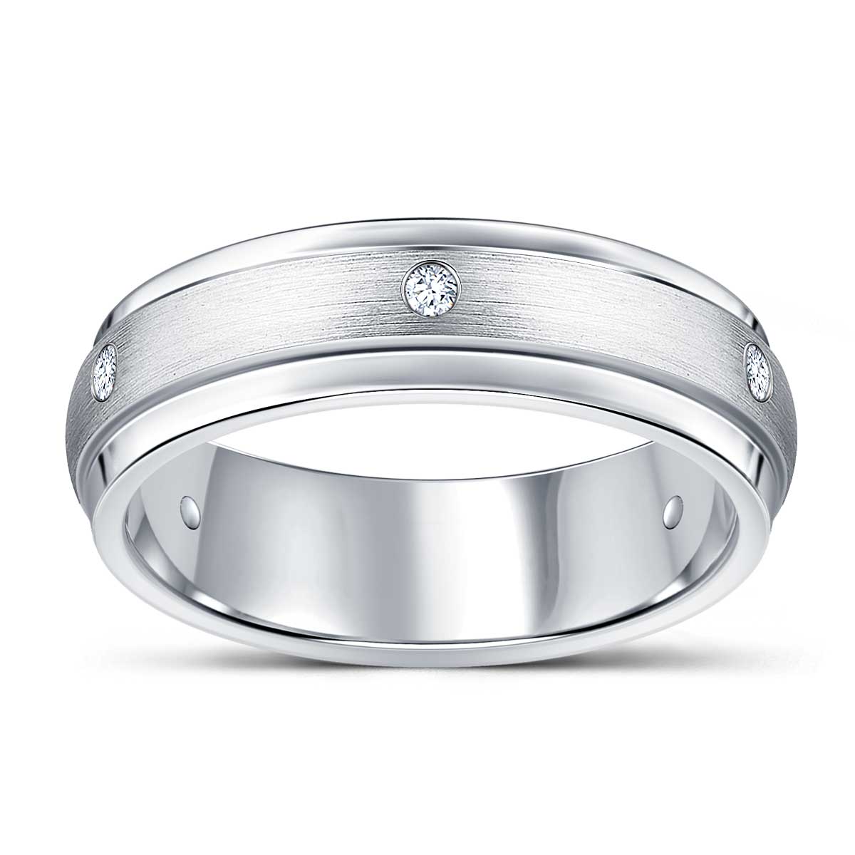 18K White Gold Satin Finish Men's Diamond Wedding Band (1/6 cttw.)