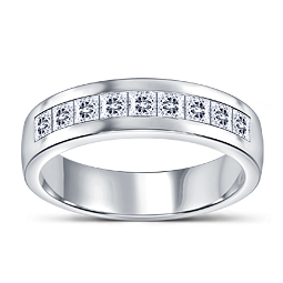 9 Stone Princess Classic Men's Diamond Ring in 14K White Gold (1.00 cttw.)