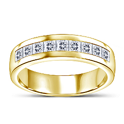 9 Stone Princess Classic Men's Diamond Ring in 14K Yellow Gold (1.00 cttw.)