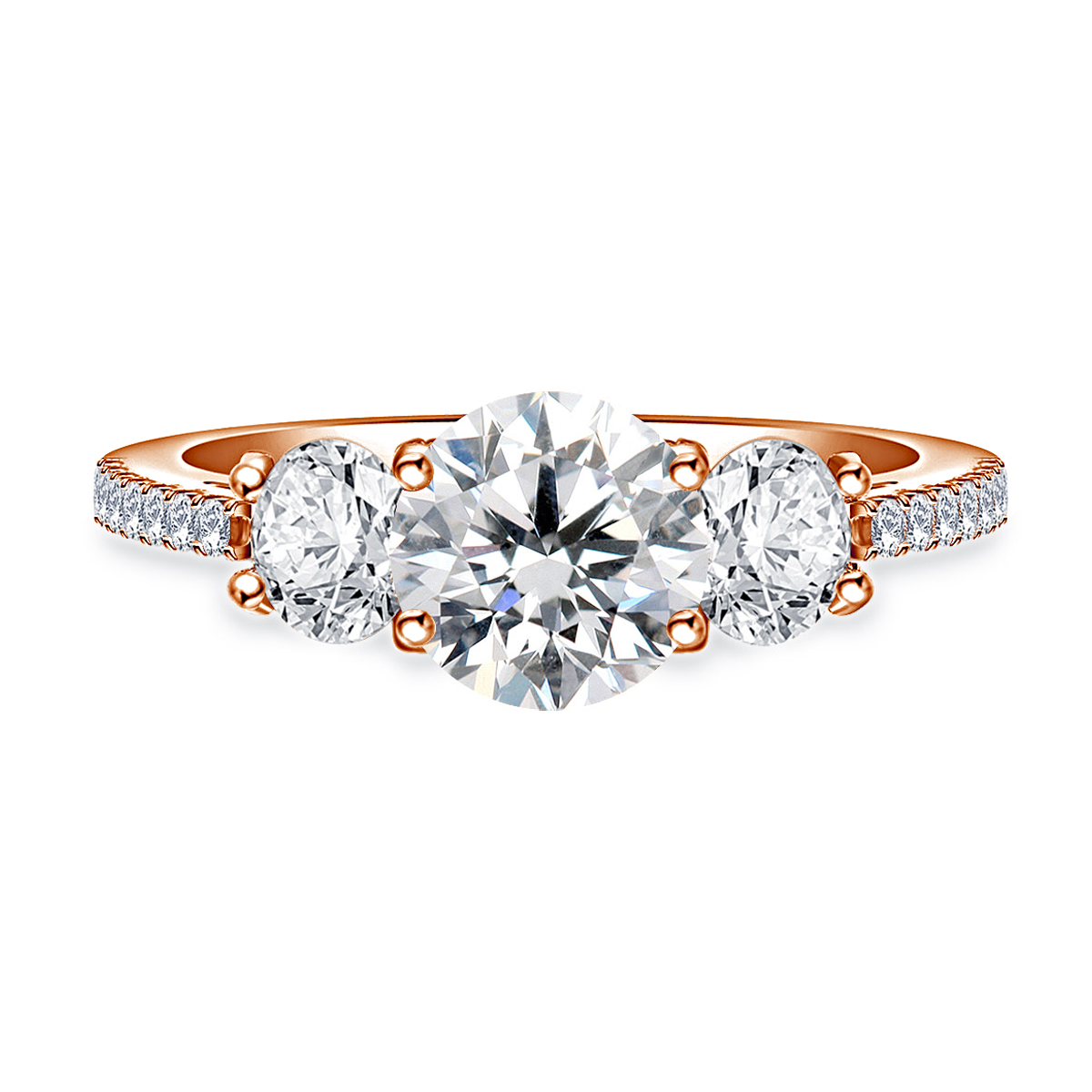 2.00 ct. tw. Round Diamond Three Stone Engagement Ring in 14K Rose Gold view 3