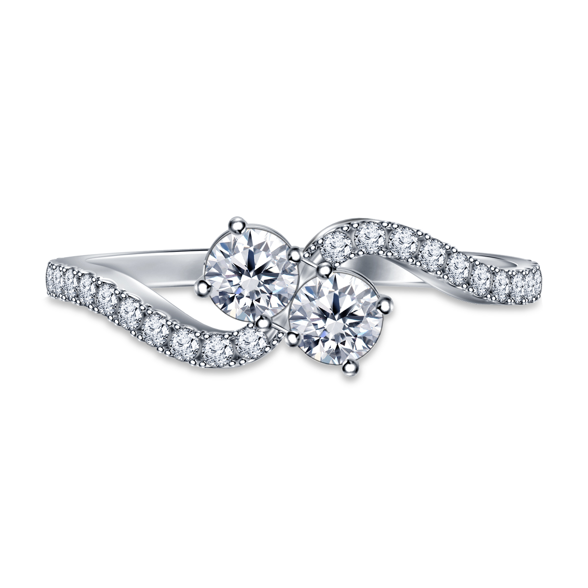 1.00 ct. tw. Two Stone You&Me Diamond Ring Prong Set with Twist Design in 14K White Gold view 3
