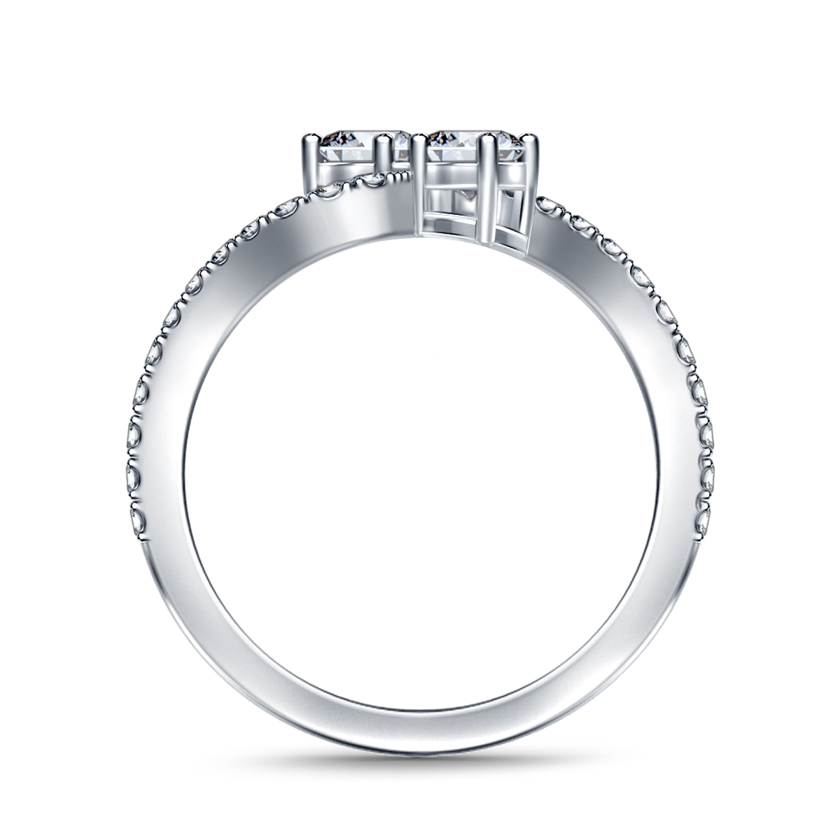 1.00 ct. tw. Two Stone You&Me Diamond Ring Prong Set with Twist Design in 14K White Gold view 4