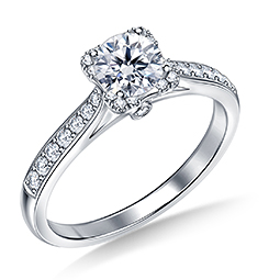 1.00 ct. tw. Round Diamond Center With Square Halo Cathedral Engagement Ring In 14K White Gold