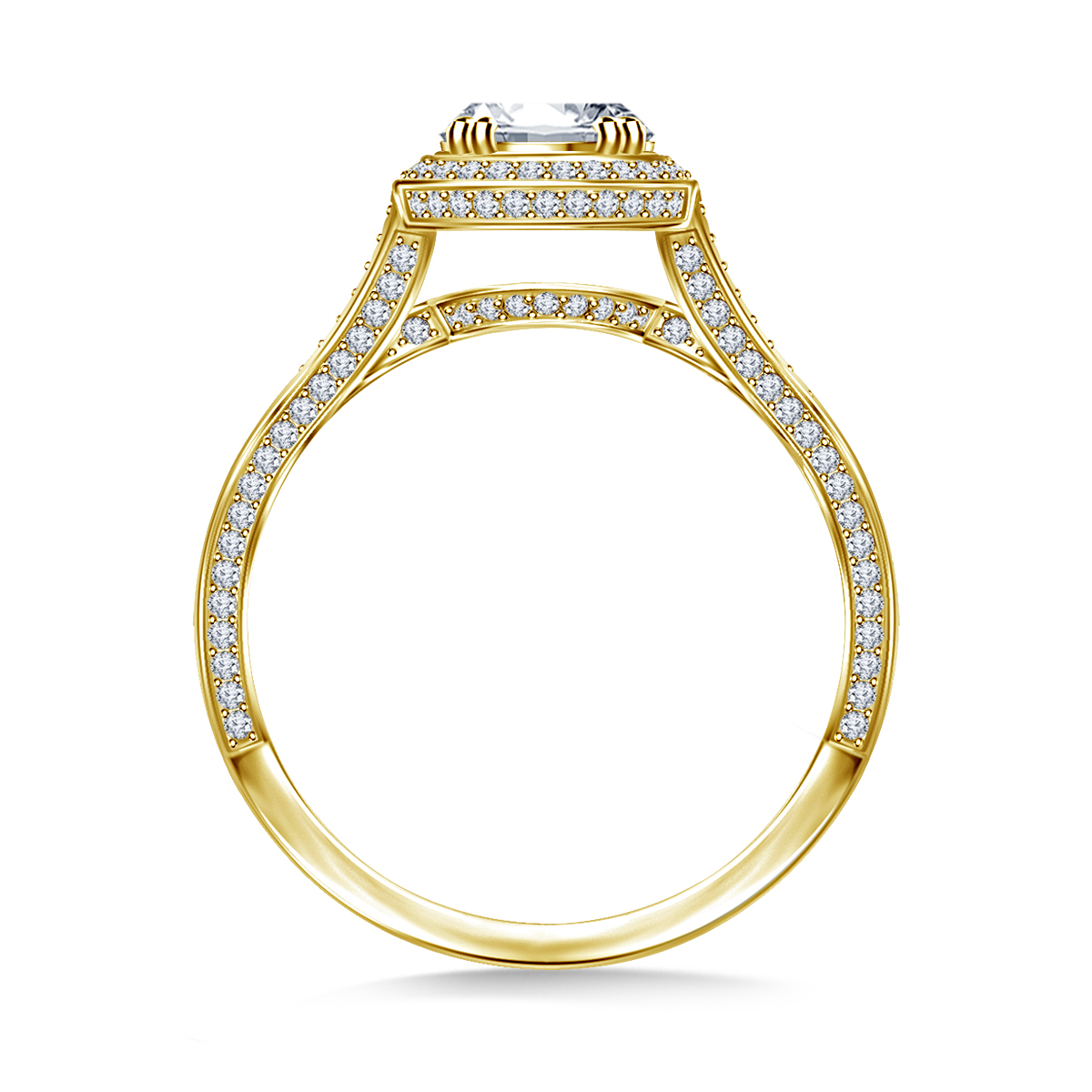 1 1/2 ct. tw. Diamond Halo Cathedral Engagement Ring In 14K Yellow Gold view 4
