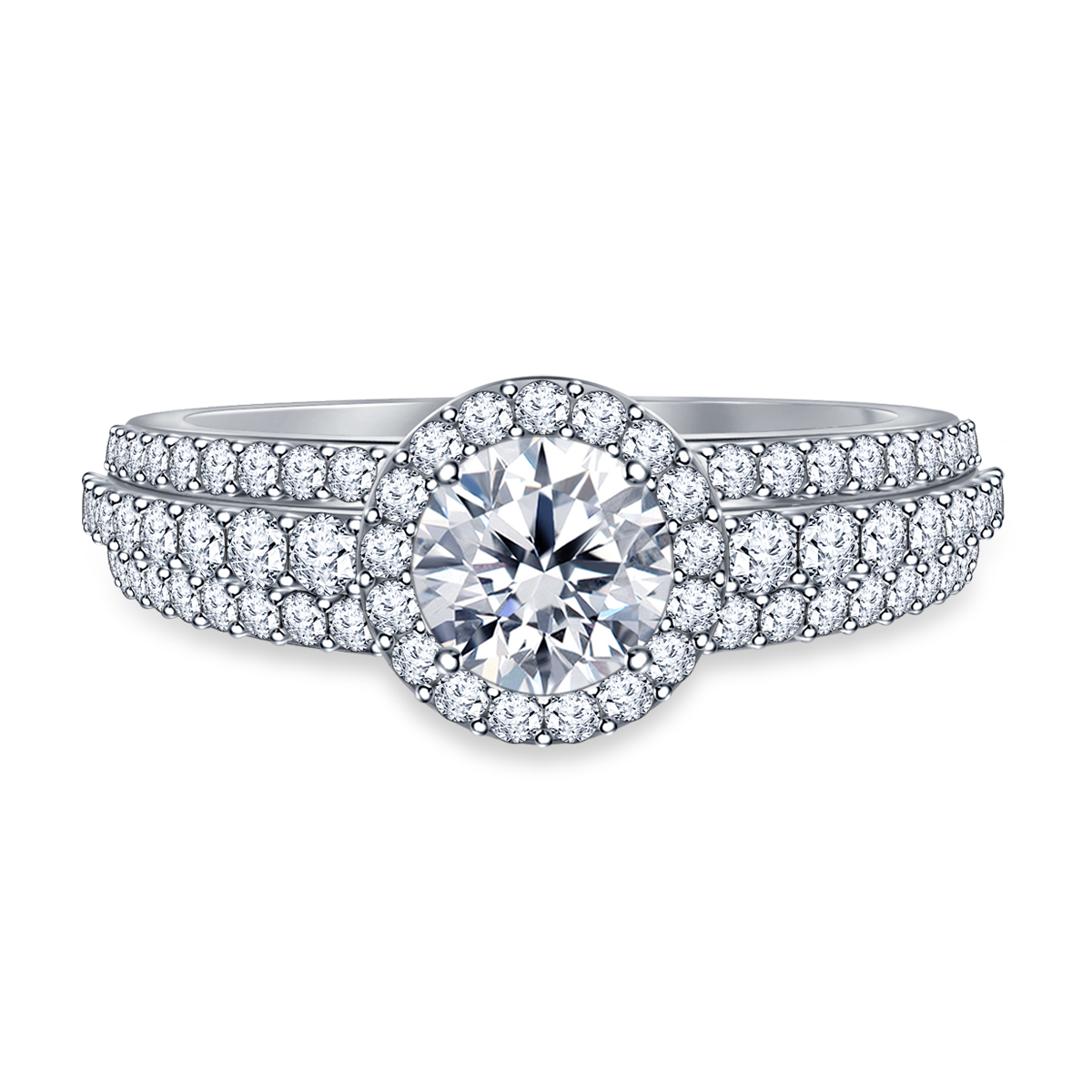 1 1/2 ct. tw. Round Halo Triple Band Diamond Engagement Ring In 14K White Gold view 3