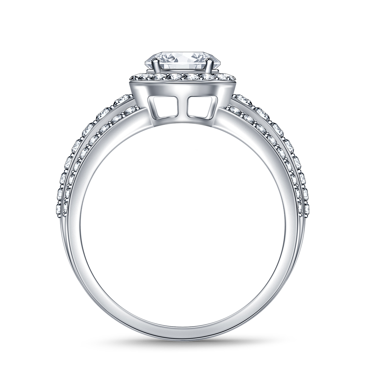 1 1/2 ct. tw. Round Halo Triple Band Diamond Engagement Ring In 14K White Gold view 4