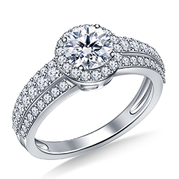 1 1/2 ct. tw. Round Halo Triple Band Diamond Engagement Ring In 14K White Gold