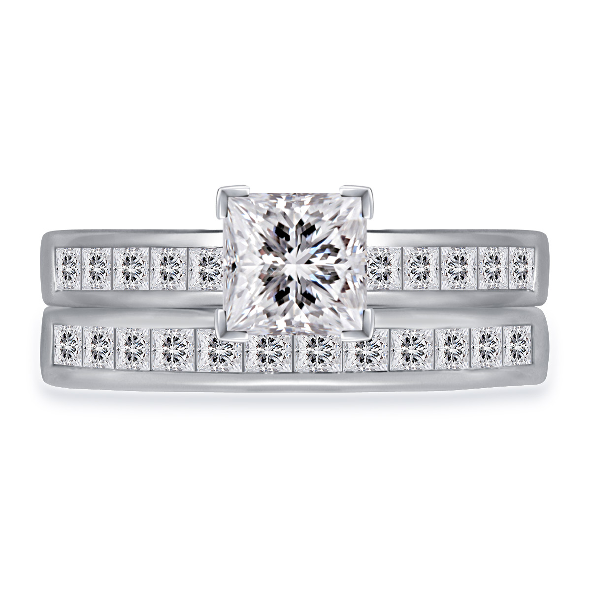 2.00 ct. tw. Princess Cut Matching Diamond Engagement Ring and Wedding Band Set in 14K White Gold view 2