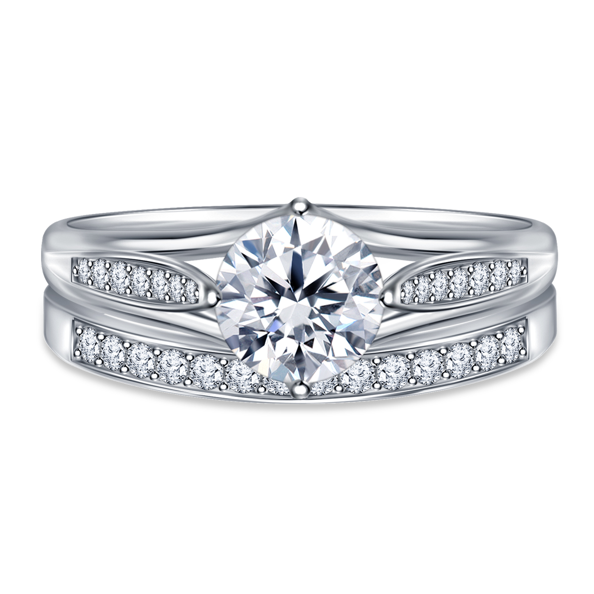 1.00 ct. tw. Diamond Pave Engagement Ring and Matching Wedding Band Set in 14K White Gold view 3