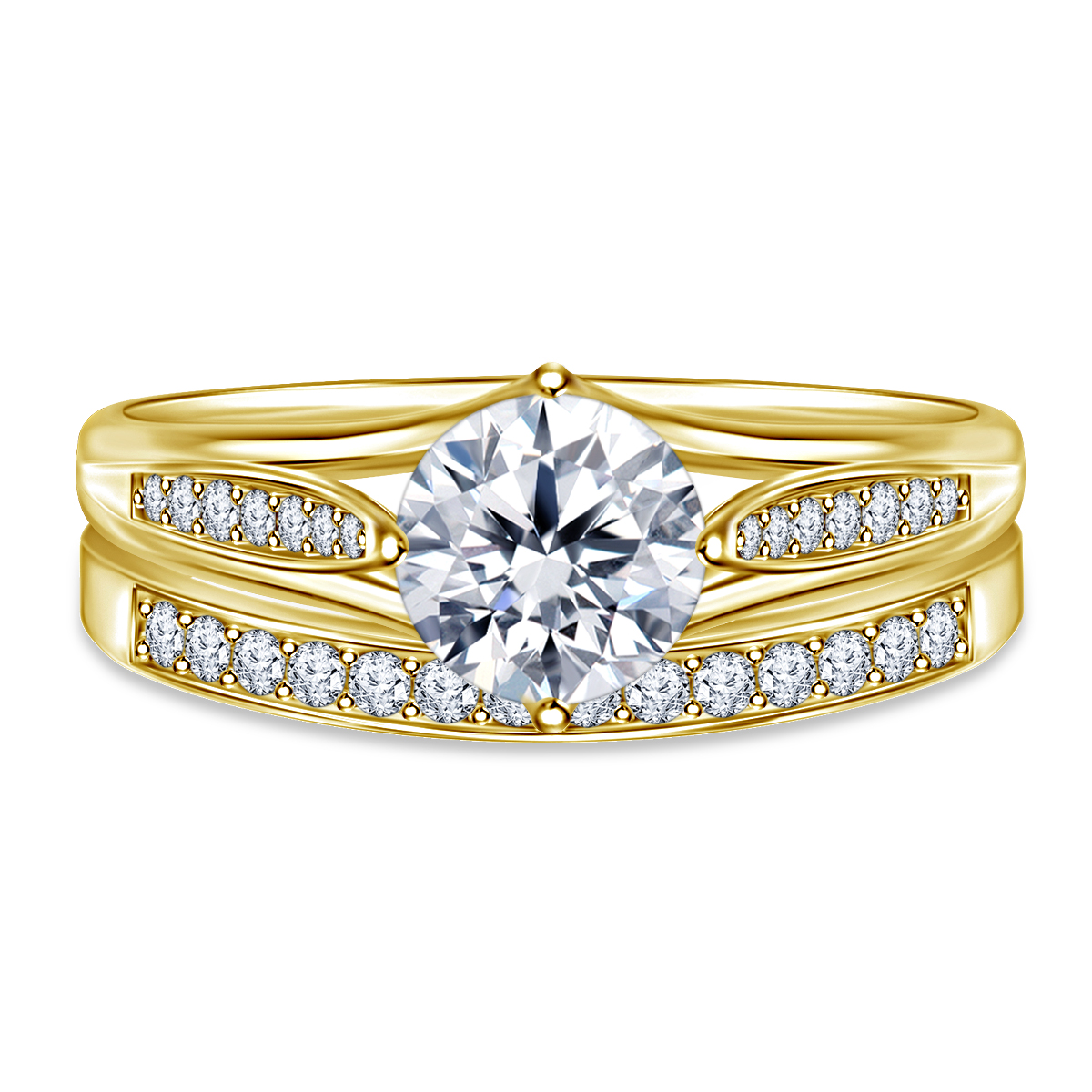 1.00 ct. tw. Diamond Pave Engagement Ring and Matching Wedding Band Set in 14K Yellow Gold view 3