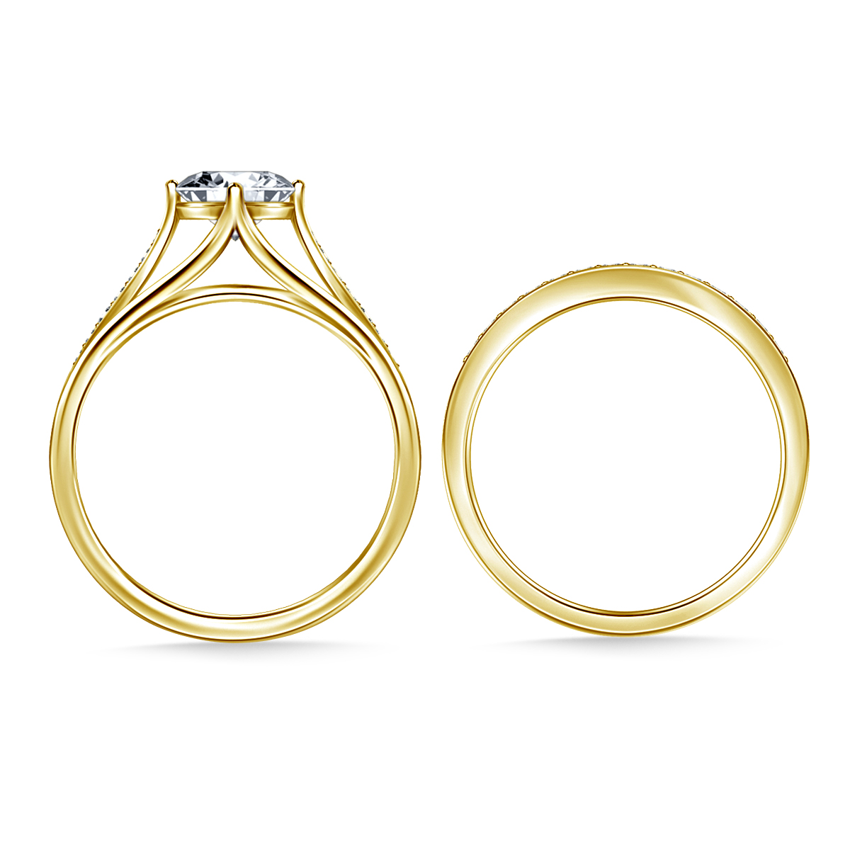 1.00 ct. tw. Diamond Pave Engagement Ring and Matching Wedding Band Set in 14K Yellow Gold view 4
