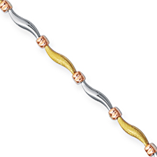 14K Yellow And Sterling Silver Wave Bracelet With Rose Gold Accents