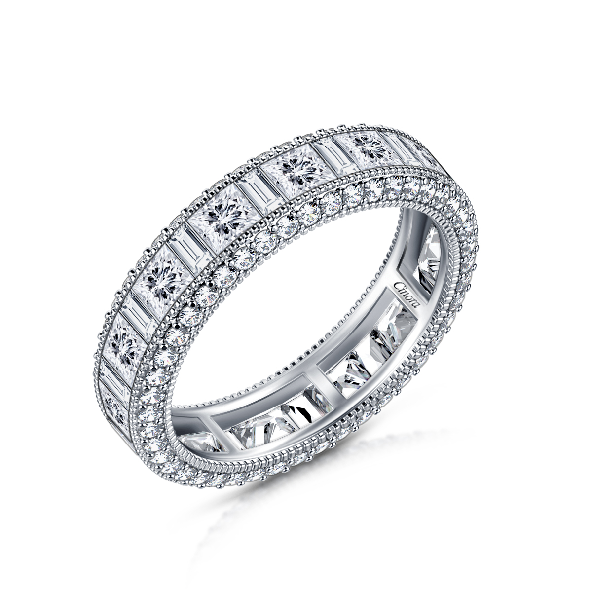 Eternity Band with Channel & Pave Set Round, Princess & Baguette Diamonds in 18K White Gold (4.00 cttw.) view 3